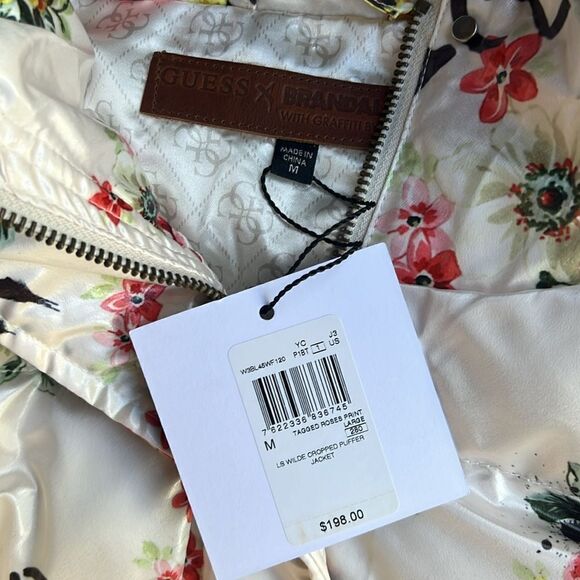 NWT GUESS x Brandalised Wilde Floral Graffiti Puffer Vest Convertible Jacket - Picture 14 of 15